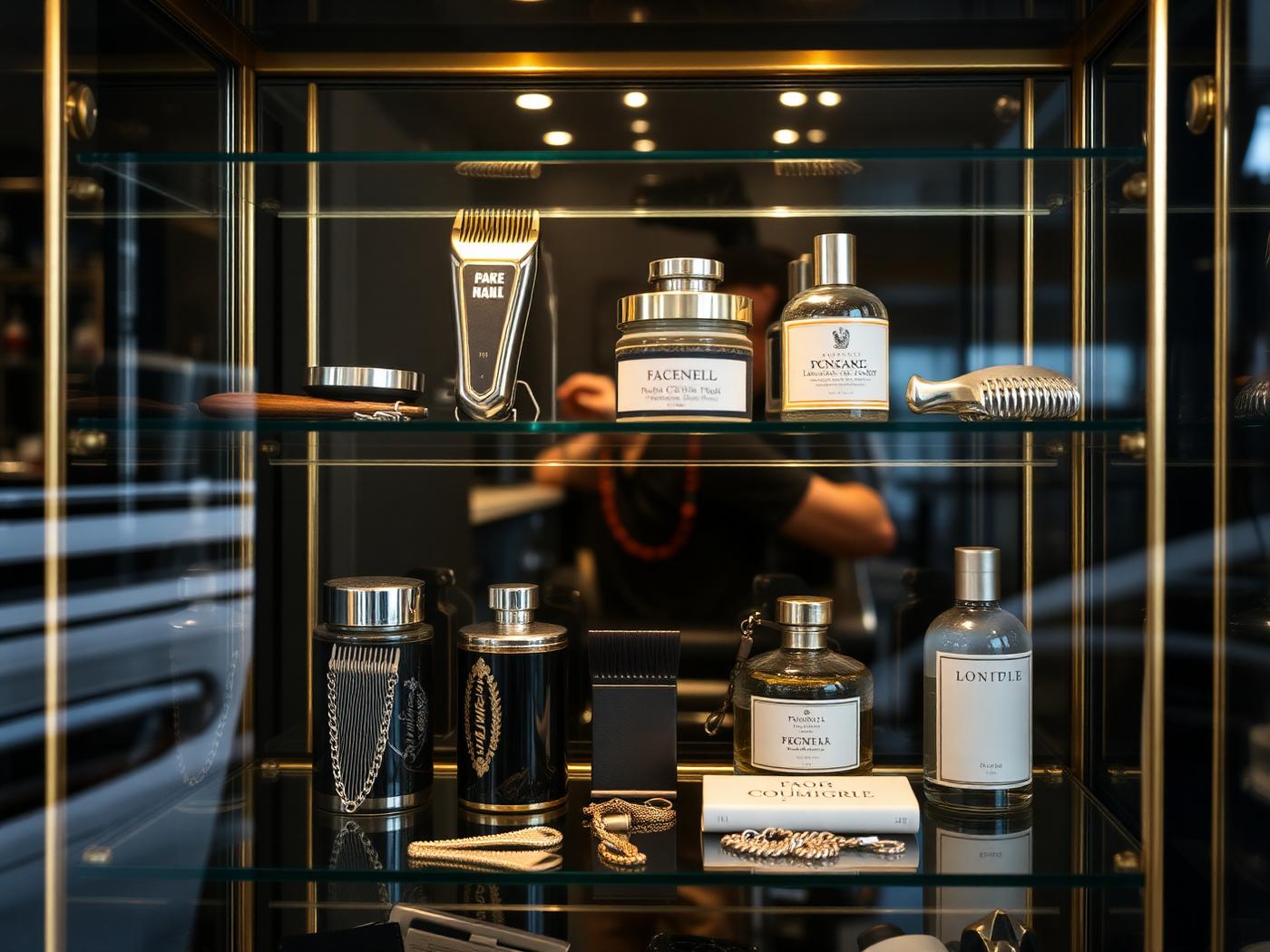 Vitrina de productos dentro de la barbería